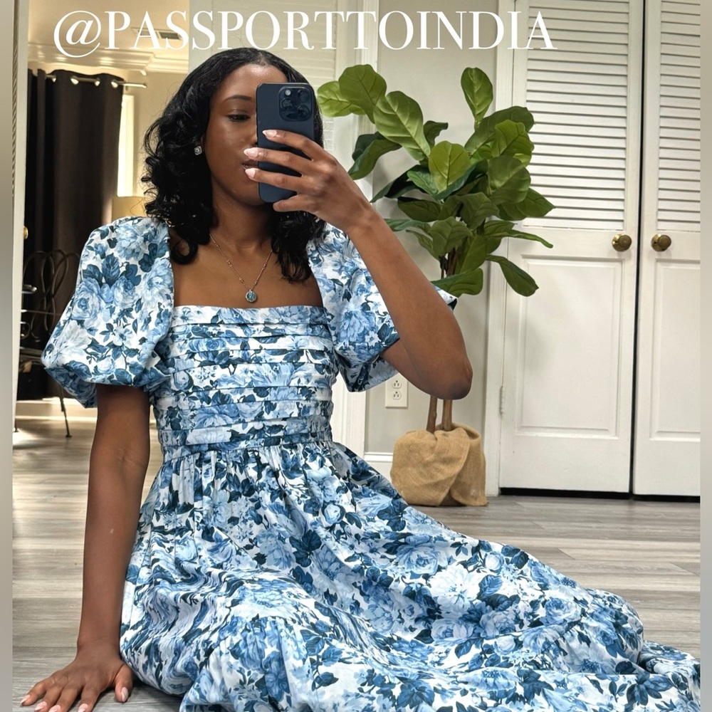 ABERCROMBIE & FITCH EMERSON FLORAL Poplin Puff Sleeve Midi Dress SZ XS - Picture 3 of 7